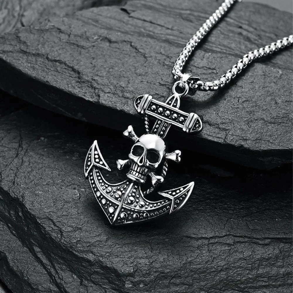 ❤️Halloween style Viking skull bat anchor necklace, N90201P146